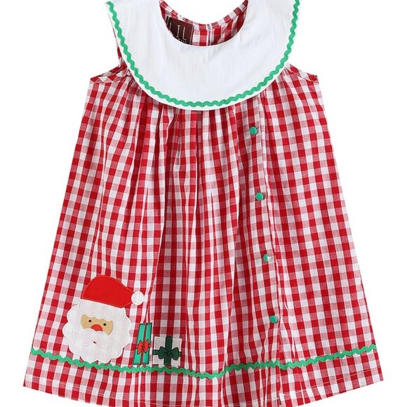 Lil Cactus Girl's Christmas Red Gingham Santa Yoke Dress Size 5 NEW - Picture 1 of 2